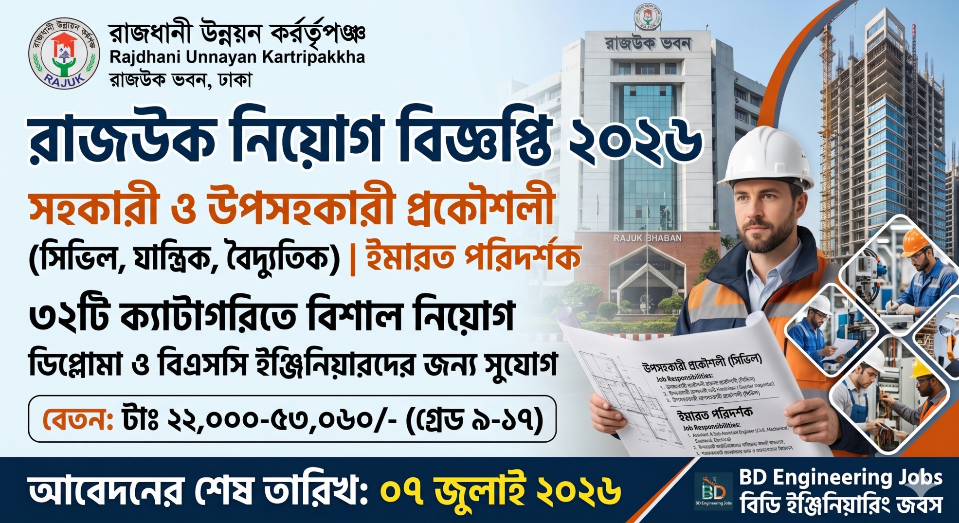 রাজউক নিয়োগ বিজ্ঞপ্তি ২০২৬ | RAJUK Job Circular 2026 | উপসহকারী প্রকৌশলী (সিভিল) ও অন্যান্য পদ
