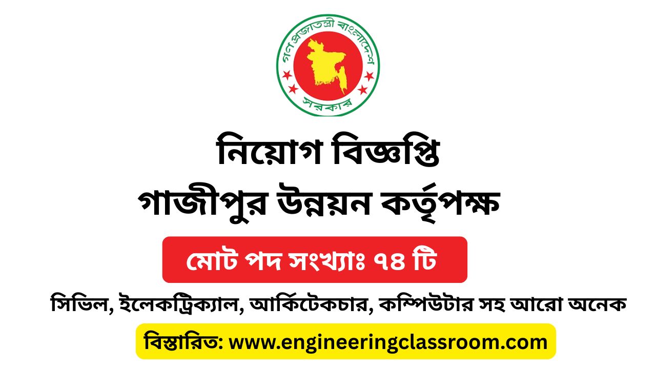 নতুন নিয়োগ বিজ্ঞপ্তি।  সিভিল, ইলেকট্রিক্যাল, আর্কিটেকচার, কম্পিউটার সহ আরো অনেক। গাজীপুর উন্নয়ন কর্তৃপক্ষ